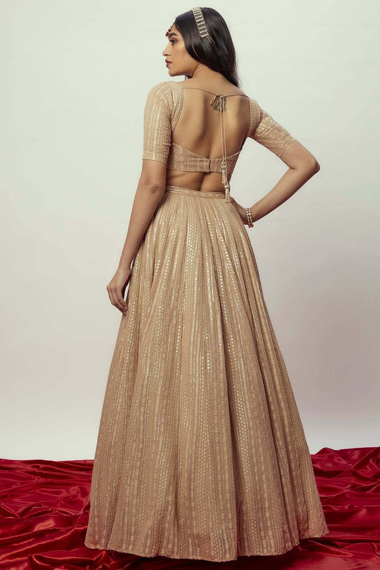 Arya Rose Gold Sequin Lehenga Set - lehenga set New Zealand