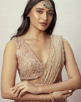 Rose Gold Pre-Stitched Saree Set - golden saree Australia