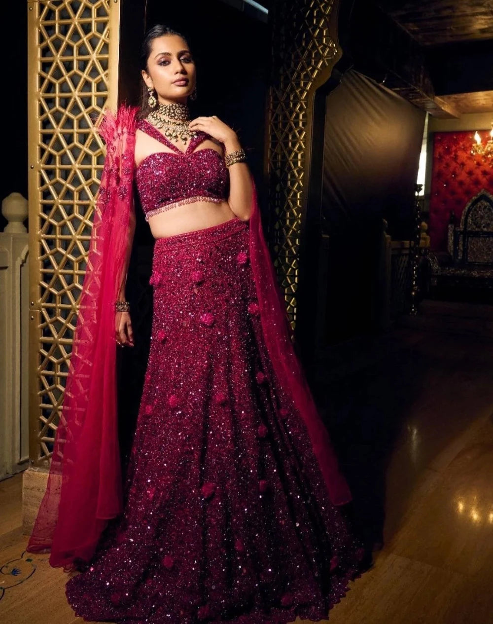 Ruby Pink Sequin Lehenga - pink lehenga Sydney