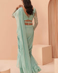 Mist Ruffle Saree Set - mint saree Sydney