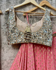 Coral and Beige Mirror Work Lehenga Set - peach lehenga USA