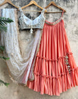Peach and Ivory Ruffle Lehenga Set - peach lehenga Canada
