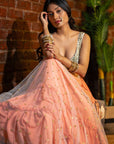 Peach and Ivory Ruffle Lehenga Set - peach lehenga Australia