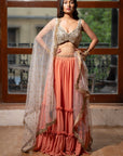 Peach and Ivory Ruffle Lehenga Set - peach lehenga Canada