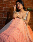 Peach and Ivory Ruffle Lehenga Set - peach lehenga Canada