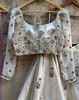 Ivory and Lavender Mirror Work Lehenga Set - mirror work lehenga USA