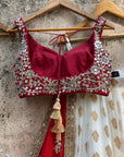 Ivory and Red Ruffle Lehenga Set - ivory lehenga Australia