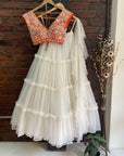 Ivory and Orange Tier Lehenga Set - lehenga USA