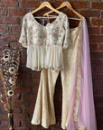 Crème Peplum Mirror work Palazzo Set - palazzo set USA