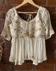 Crème Peplum Mirror work Palazzo Set - palazzo set USA