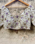 Ivory and Lavender Embroidered Saree - ivory saree Sydney