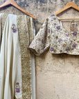 Ivory and Lavender Embroidered Saree - ivory lehenga New Zealand