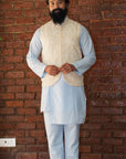Sky Blue Kurta and Pant set with Yellow Vest - indian attire Canada