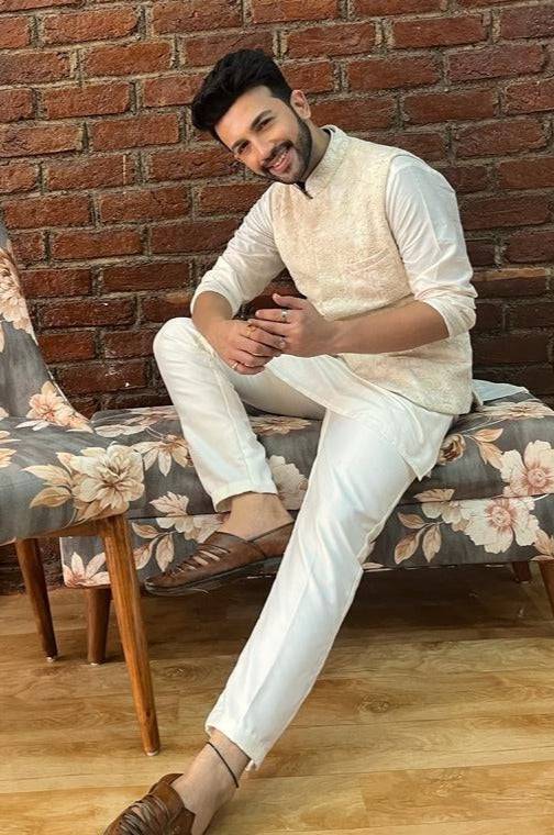 Ivory Kurta, Vest and Pant Set - indian wear for men USA