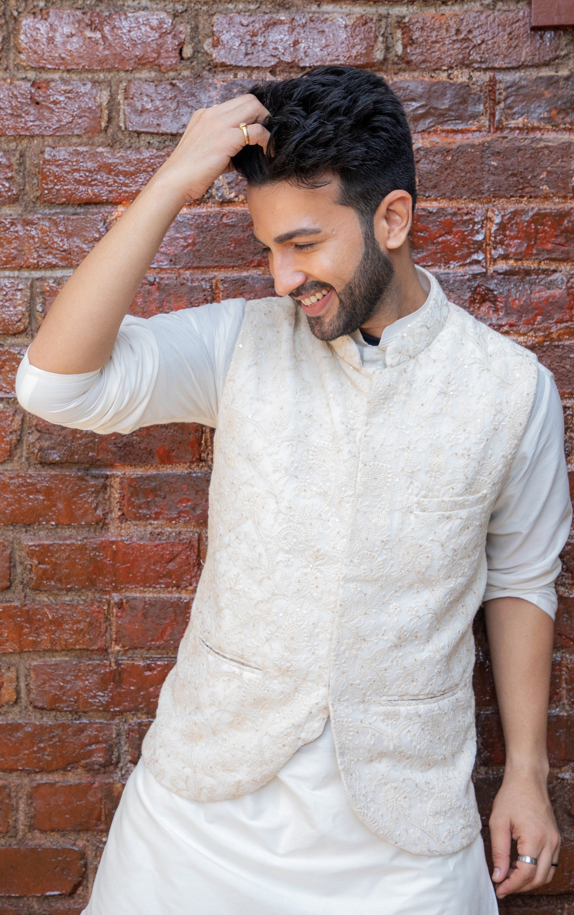 Ivory Kurta, Vest and Pant Set - indian wear for men USA