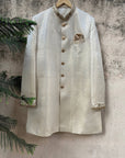 Ivory Silk Brocade Sherwani - groom sherwani New Zealand