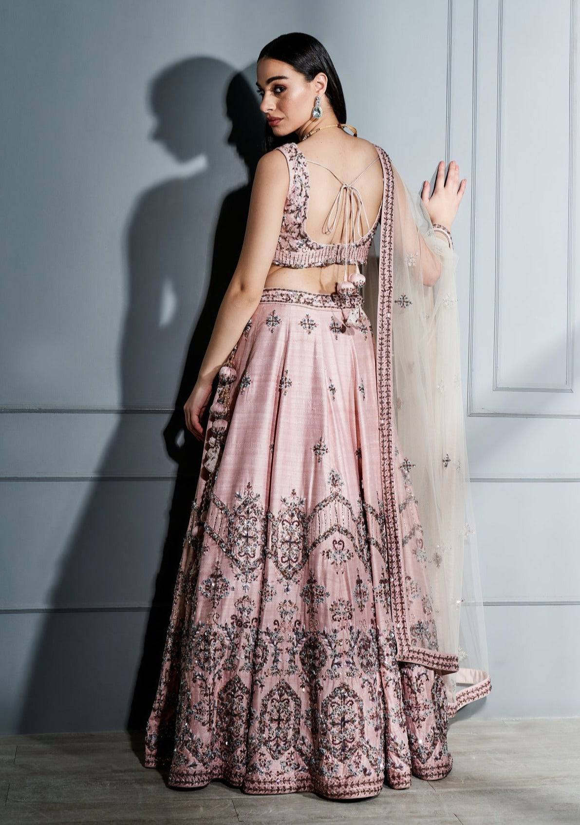 Blush Pink Crystals Lehenga Set - pink lehenga New Zealand