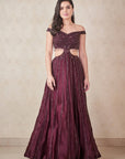 Wine Crystal Off Shoulder Gown - gown USA
