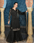 Black Crepe Sharara Set - black sharara New Zealand
