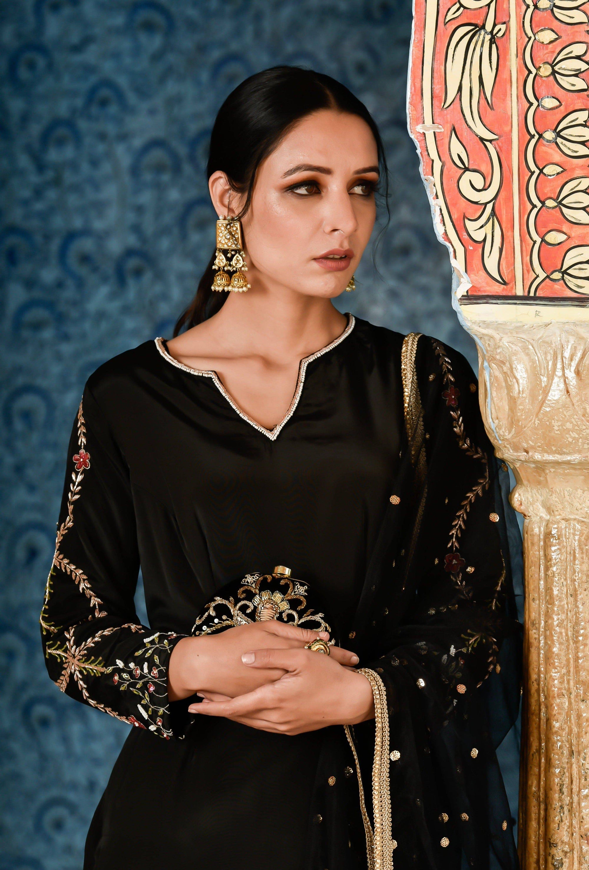Black Crepe Sharara Set - black sharara Canada