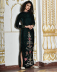 Velvet Deep Green Sherwani Set - indian wear for women Australia