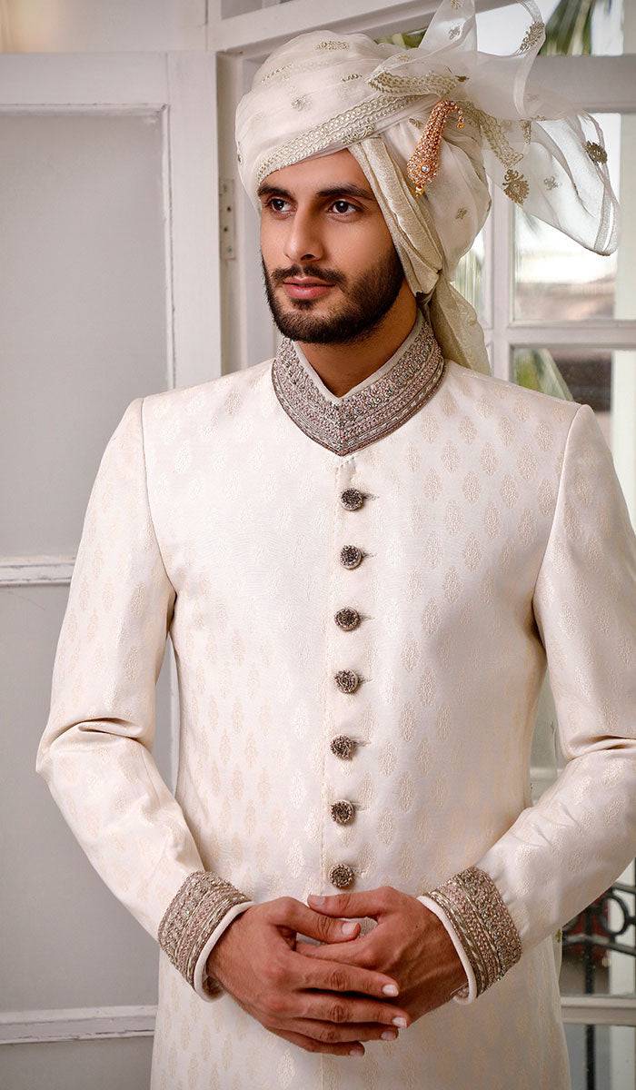 Off White Embroidered Sherwani - groom sherwani Australia