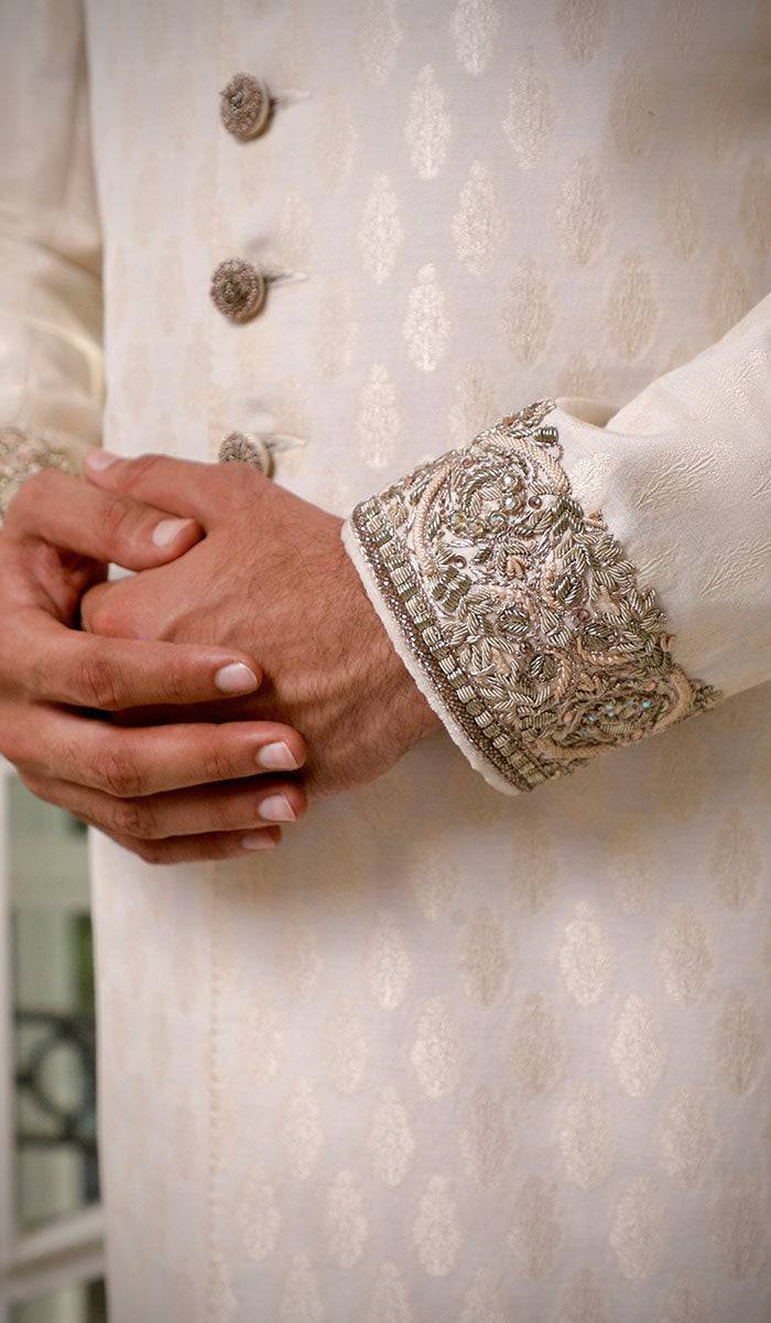 Off White Embroidered Sherwani - sherwani USA