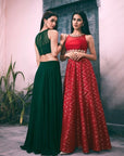 Red Silk Aztec Print Lehenga with Hand Embroidered Blouse - lehenga