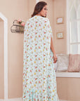 Liril Blue Floral Print Hand Long Frill Slit Cap Set