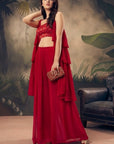 Red Georgette Box Pleat Palazzo Set - indian red dresses