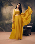 Yellow Georgette Box Pleat Palazzo Set - indian fashion clothes