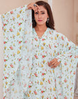 Liril Blue Floral Print Butterfly Slit Kaftan Set - indian garb