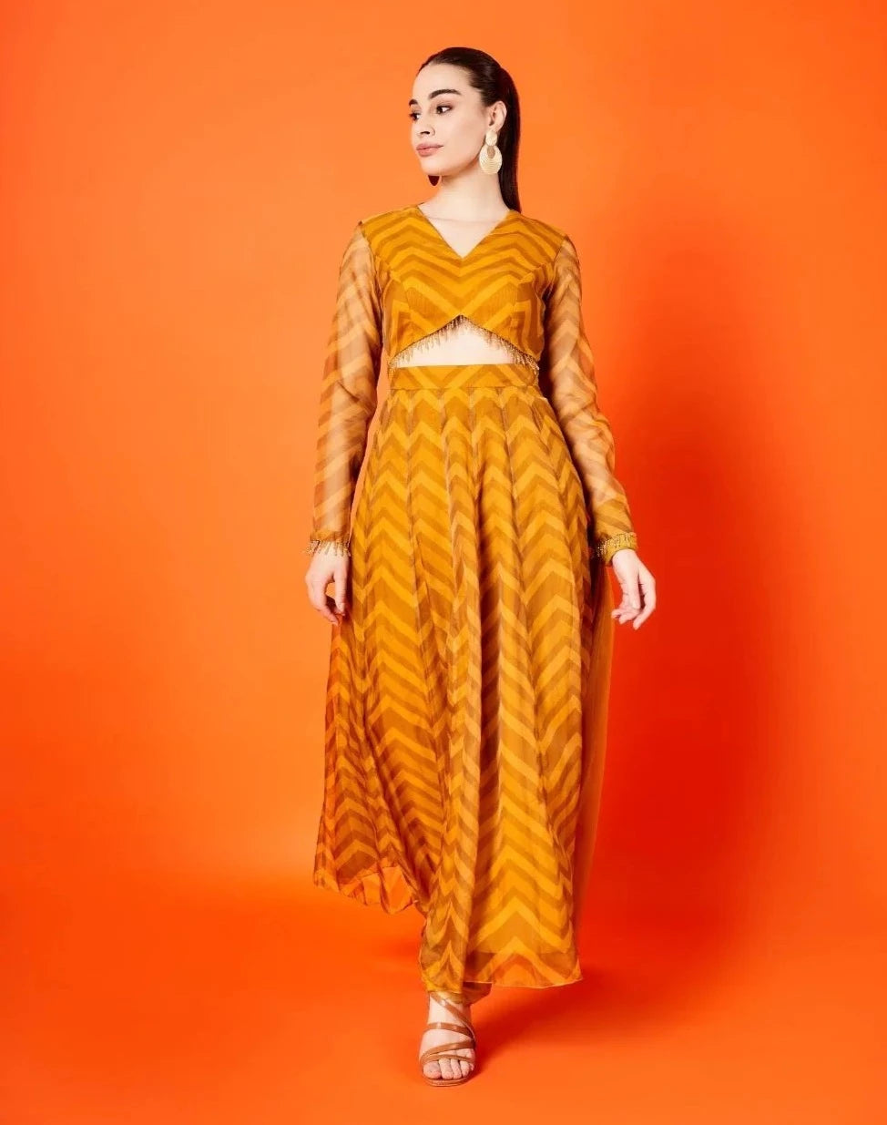 Mustard Chevron Anarkali - anarkali USA