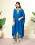 Blue Hand Embroidered Sleeve Kaftan Set - ladies indian outfits