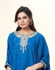 Blue Hand Embroidered Sleeve Kaftan Set - ladies indian outfits
