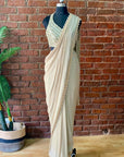 Beige Pre-Stitched Saree with Mirror Blouse