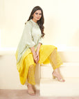 Shaded Pista Green and Yellow Sleeve Kaftan Set - indian trendy outfits
