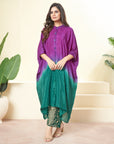 Shaded Dark Purple and Emerald Green Sleeve Kaftan Set - indian trendy dresses