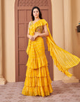 Yellow Georgette Four Layer Frill Saree and Blouse - indian saree dress