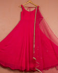 Rasberry Pink Anarkali with Scallop Gota & Mirrorwork Dupatta - indian ethnic outfits
