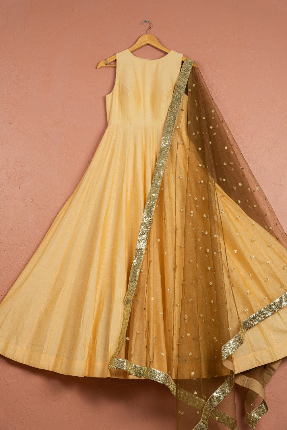 Ivory Anarkali with Grey Dupatta - simple anarkali dress