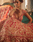 Red Alluring Heavily Embroidered Lehenga - indian wedding lehenga USA