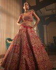 Red Alluring Heavily Embroidered Lehenga - indian wedding lehenga USA