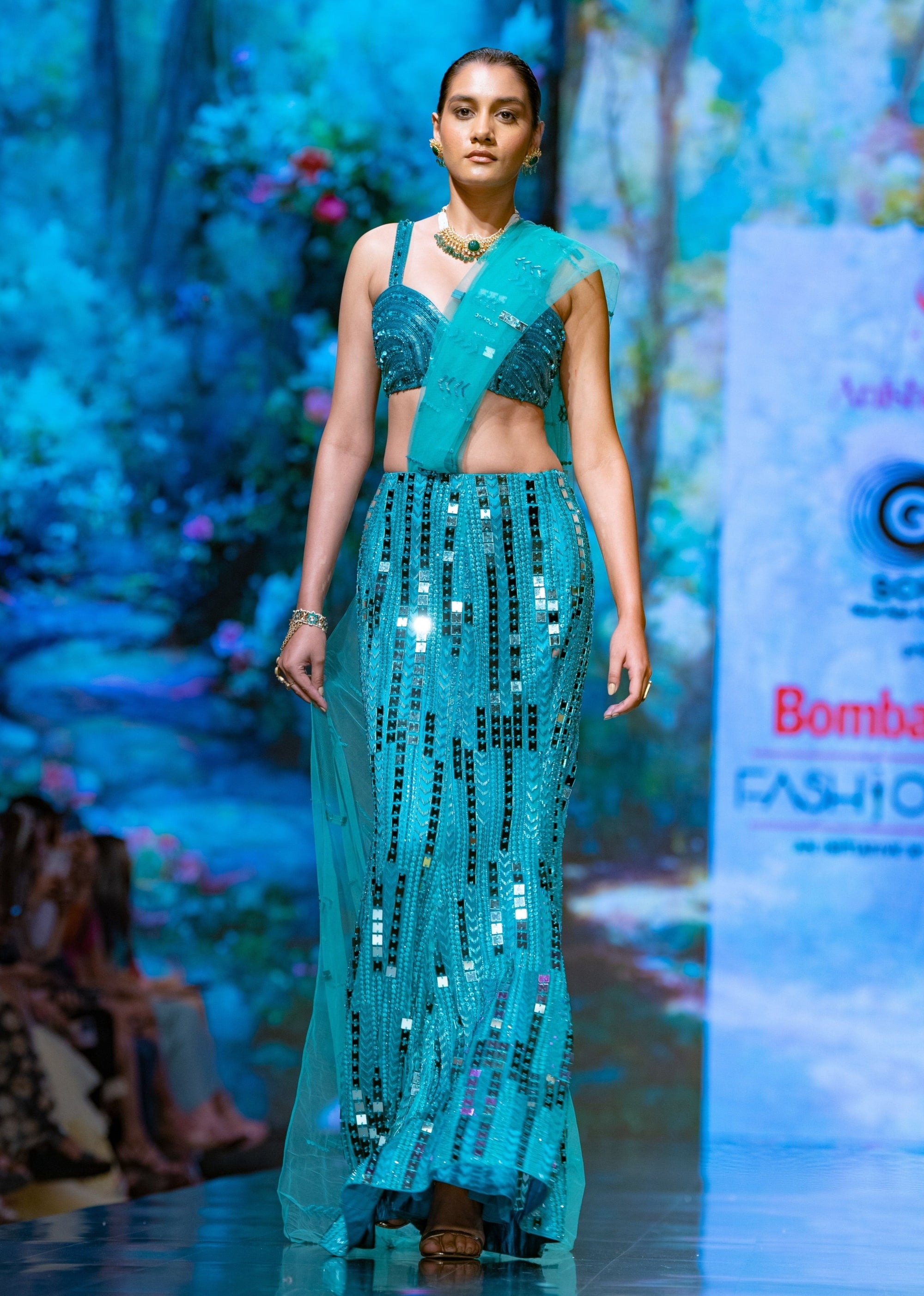 Dawn Pre-stitched Saree in Teal Blue - blue dress New Zealand