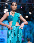 Dawn Pre-stitched Saree in Teal Blue - blue dress New Zealand