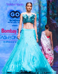 Dawn Lehenga and Metallic Feather Sequence Crop Top Set in Teal Blue - blue dress Australia