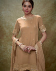 Fawn Mirror Work Gota  Kurta Sharara Set