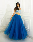 Azure Blue Multi Sequins Blouse with Tulle Skirt and Ombre Dupatta