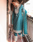 Teal Blue Embroidered Suit - indian attire Australia