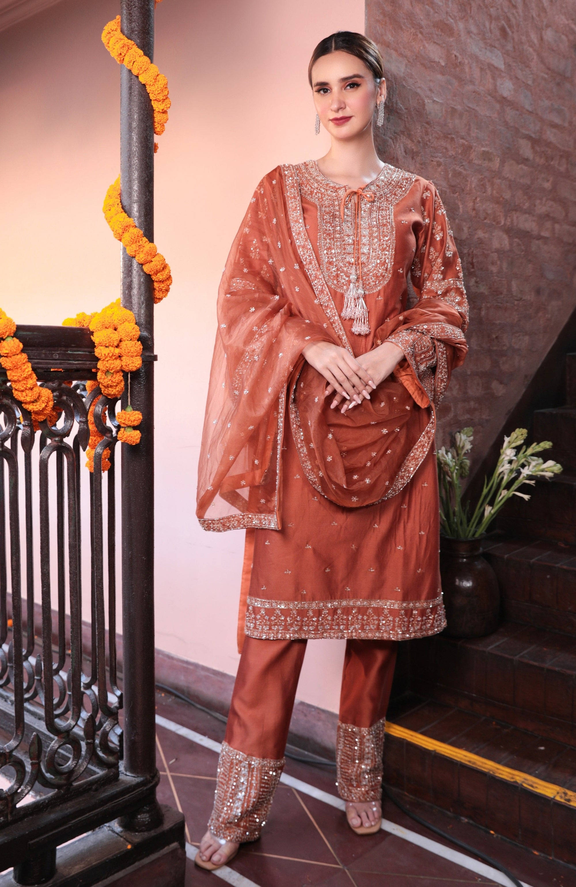 Rust Embroidered Suit - indian attire Canada